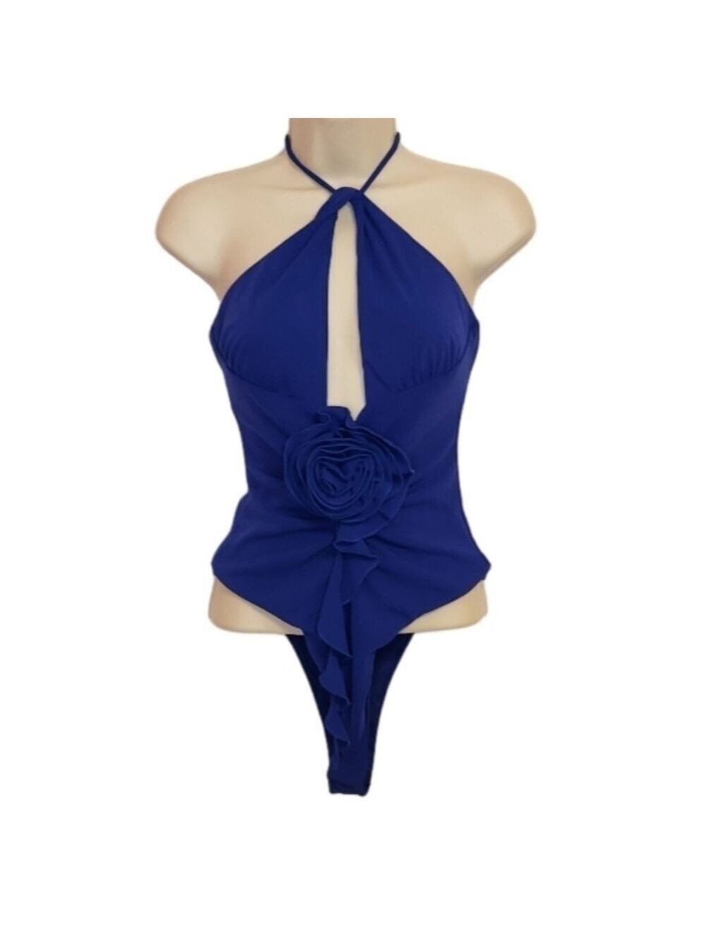 Zara Royal Blue Floral Halter Neck Bodysuit Small - Picture 1 of 11